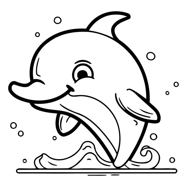 Dulce delfín de dibujos animados saltando fuera del agua Ilustración vectorial