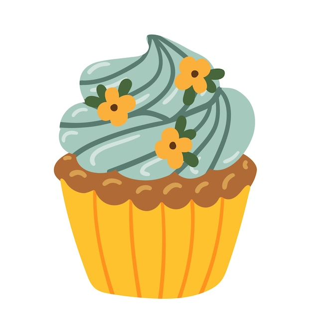 Dulce delicioso cupcake cremoso pastel muffin vector ilustración Icono de pastel de dibujos animados de estilo plano aislado