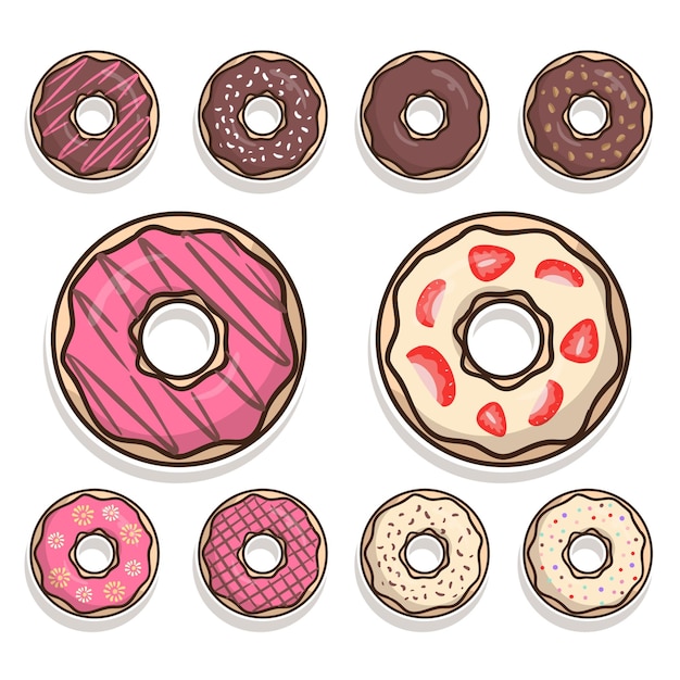 Dulce Deliciosos Donuts Lindo Conjunto De Pegatinas Ilustración