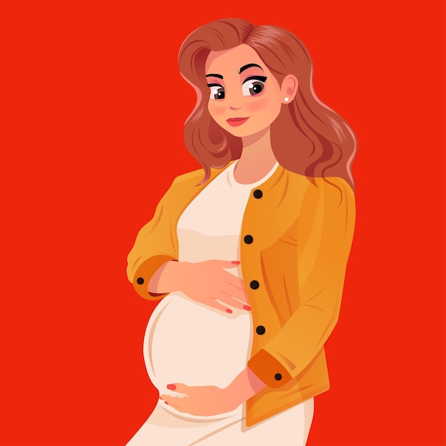 Dulce embarazada hermosa mujer joven estilo de dibujos animados ilustración vectorial