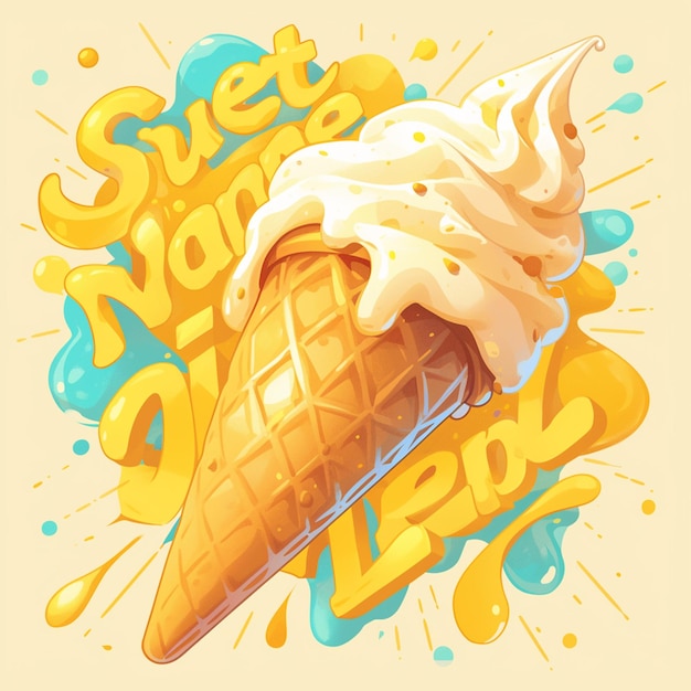 Vector dulce helado de vainilla en estilo de dibujos animados