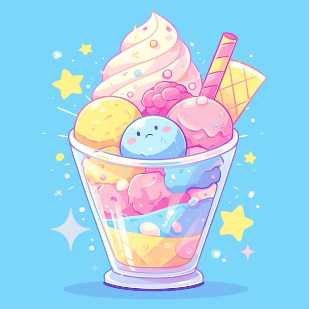 Dulce helado de vainilla en estilo de dibujos animados