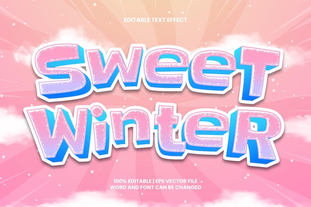 Vector dulce invierno efecto de texto editable estilo de dibujos animados en 3d