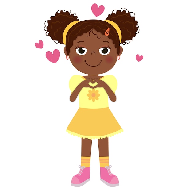 Dulce niña preescolar amante niño personaje de niña africana