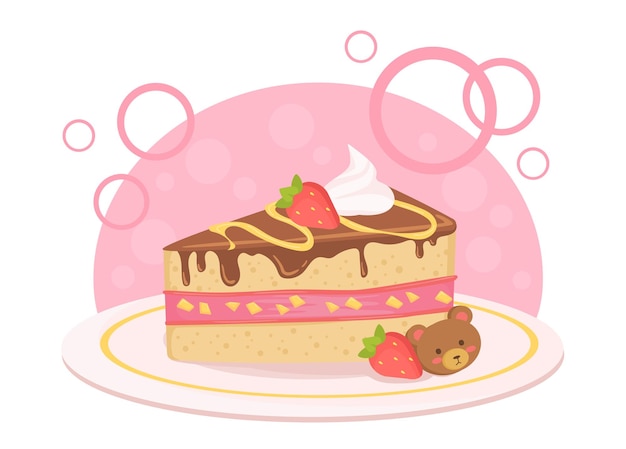 Vector dulce pastel con postre de fresa y delicias caseras de panadería y pastelería productos dulces gourmet