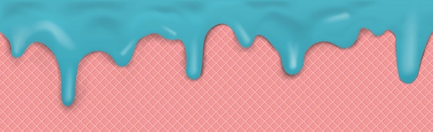 Vector dulce patrón de helado panorámico sin costuras con goteo de glaseado rosa y textura de oblea vector