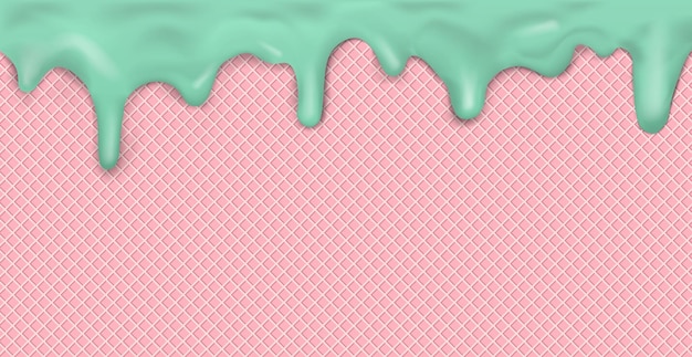 Dulce patrón de helado panorámico sin costuras con goteo de glaseado rosa y textura de oblea Vector