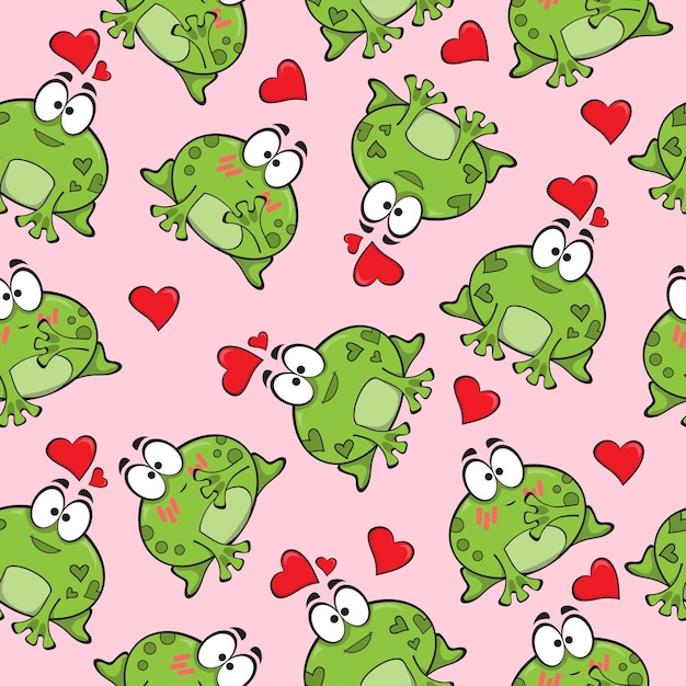 Dulce de patrones sin fisuras con divertidas ranas enamoradas - vector