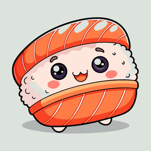 El dulce salmón de sushi con el vector de dibujos animados de la cara feliz