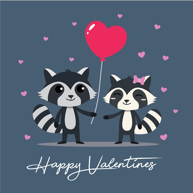 Vector la dulce tarjeta de san valentín del mapaches