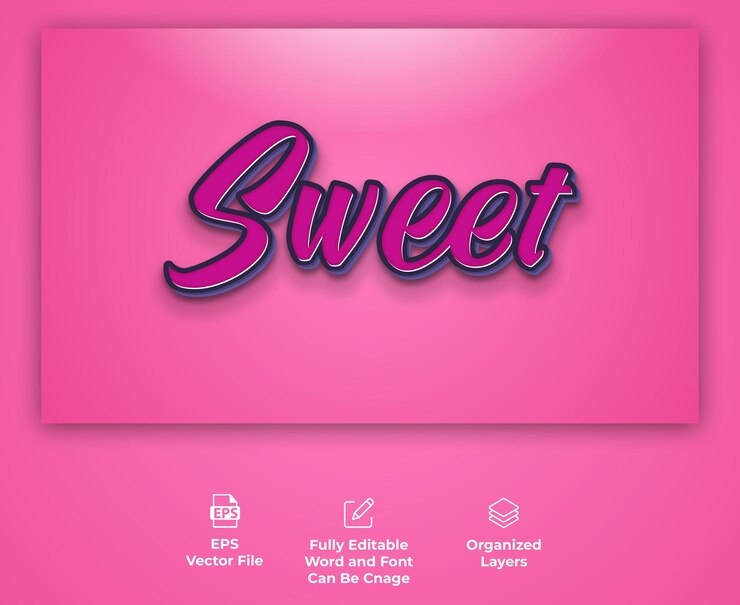 Dulce vector de efecto de texto editable con color rosa