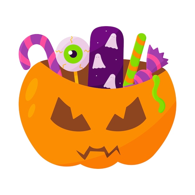 dulces de calabaza juego de halloween icona de la canasta elemento ilustración vectorial