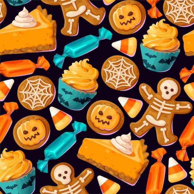 Dulces caramelos halloween de patrones sin fisuras