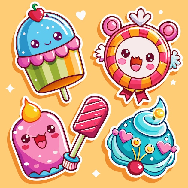 Dulces de dibujos animados en un fondo amarillo