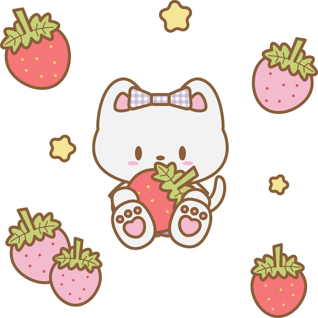 Las dulces fresas rosadas de gato