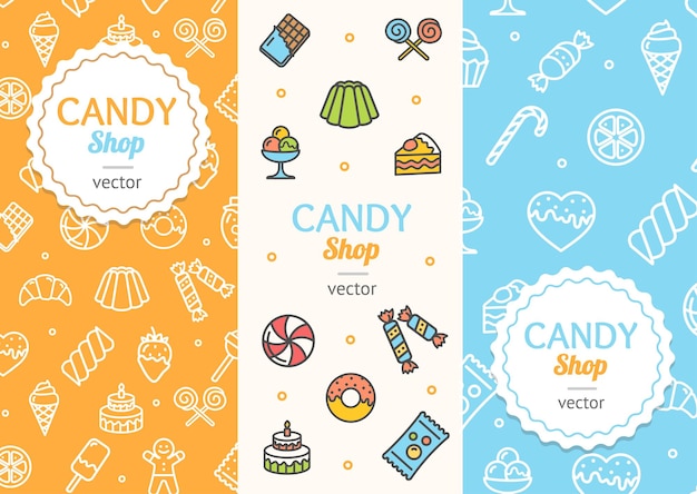 Dulces y panadería candy banner flyer vertical set vector