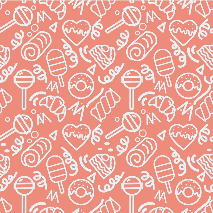 Vector dulces y panadería monoline doodle de patrones sin fisuras