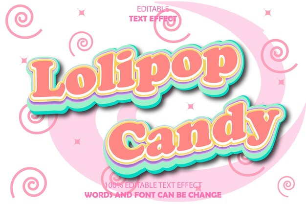 dulces de piruleta efecto de texto editable estilo de dibujos animados en relieve 3D