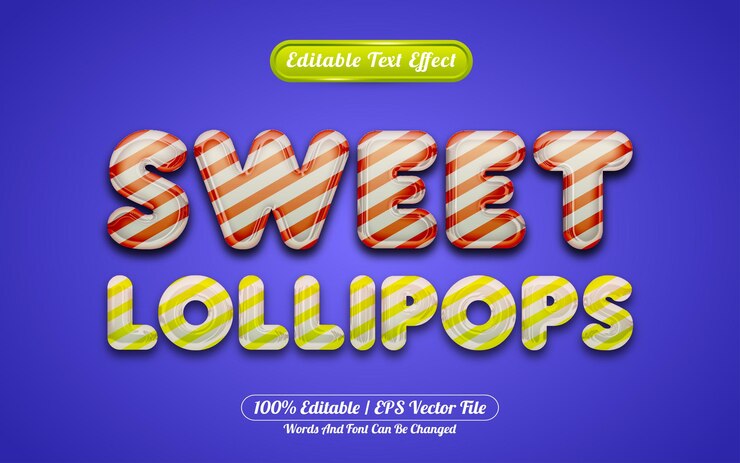 Vector dulces piruletas efecto de texto editable 3d estilo líquido