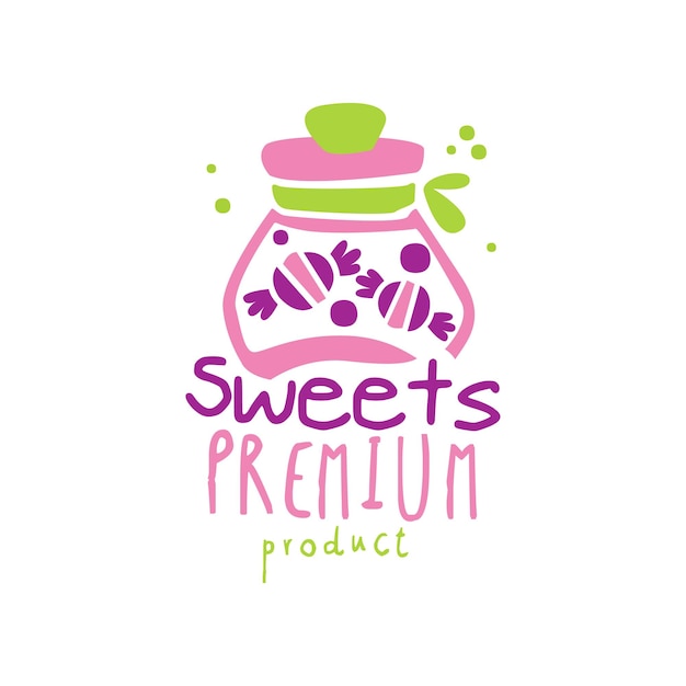 Vector dulces premiun producto logo diseño emblema para confitería tienda de dulces o tienda de dulces vector ilustración aislada sobre fondo blanco