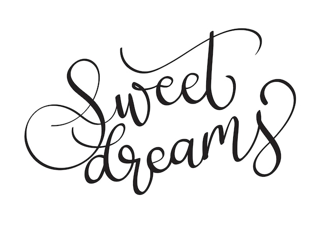 dulces sueños texto vectorial sobre fondo blanco. Ilustración de letras de caligrafía