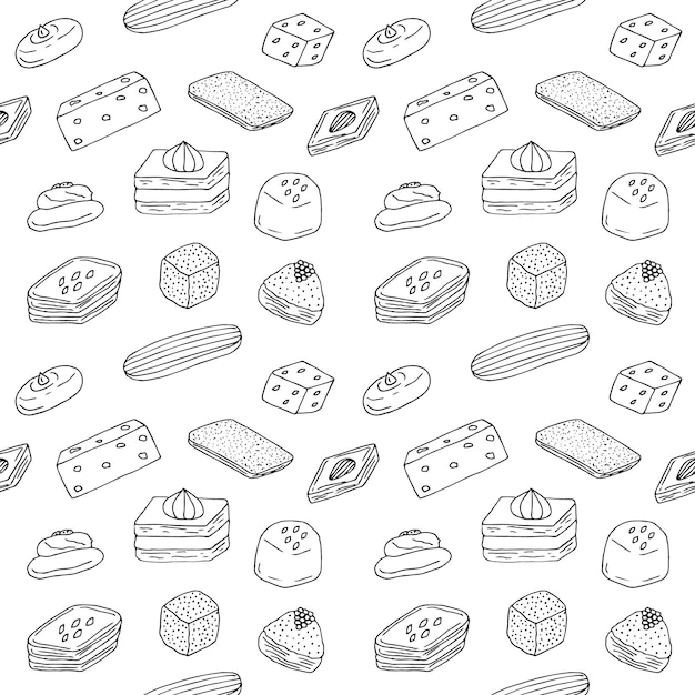 dulces turcos patrón sin costuras ilustración vectorial dibujada a mano