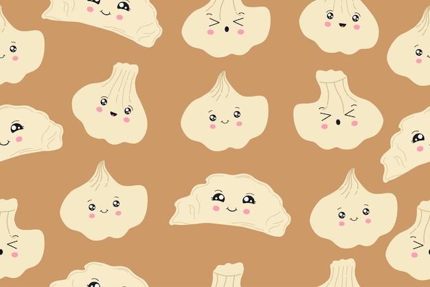 Dumplings pierogi vareniki pelmeni dumplings de patrones sin fisuras sobre fondo vector dibujado a mano
