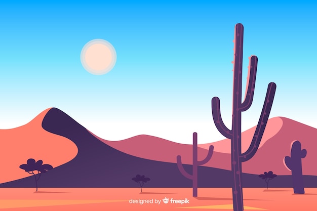 Vector dunas y cactus en paisaje desértico