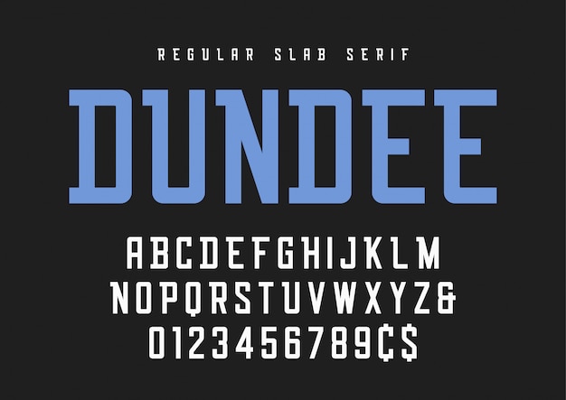 Dundee regular slab serif font, tipo de letra, alfabeto.