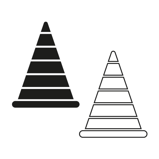 Duo de silueta de cono de tráfico símbolo de seguridad y precaución ilustración vectorial eps 10