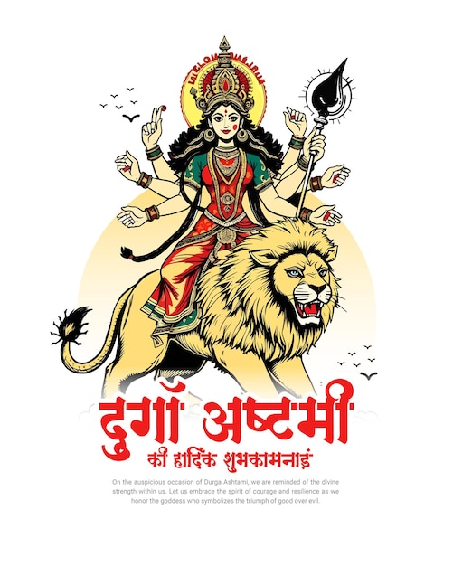 Durga Ashtami con Maa Durga Celebración del festival indio Medios sociales plantilla de banner de publicación
