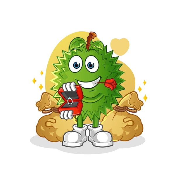 Durian proponer con anillo. vector de mascota de dibujos animados