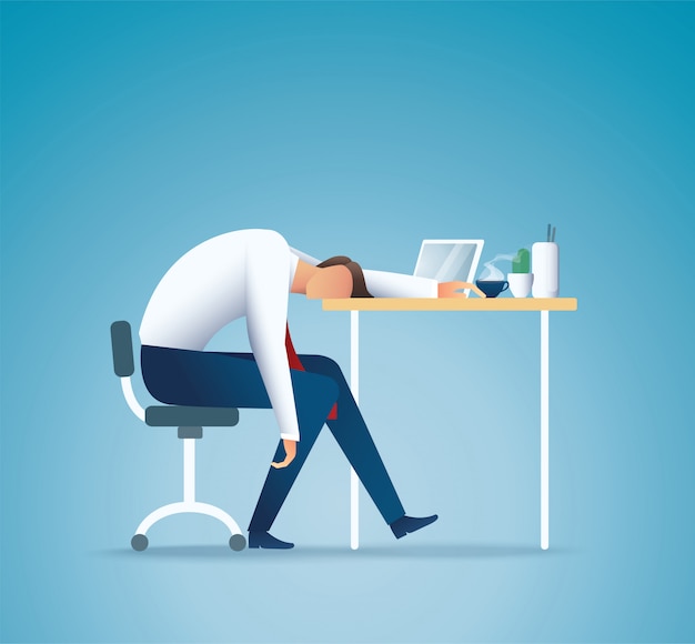 Durmiendo en el trabajo hombre de negocios cansado concepto de exceso de trabajo