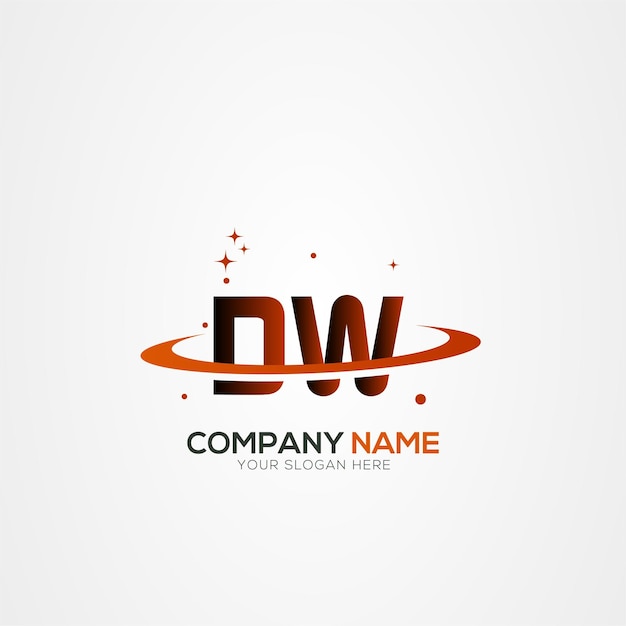 DW o WD Diseño del logotipo espacial del planeta moderno con elementos vectoriales creativos