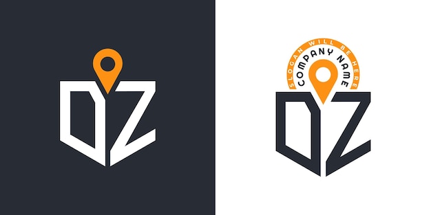 DZ Ubicación Logo Bundle Carta DZ Logo Iconos de doble vector para el reclutamiento y la navegación