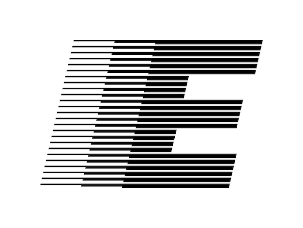 E Alfabeto Logo Línea Velocidad Abstracto Ilusión óptica Franja Símbolo de medio tono Icono Ilustración vectorial