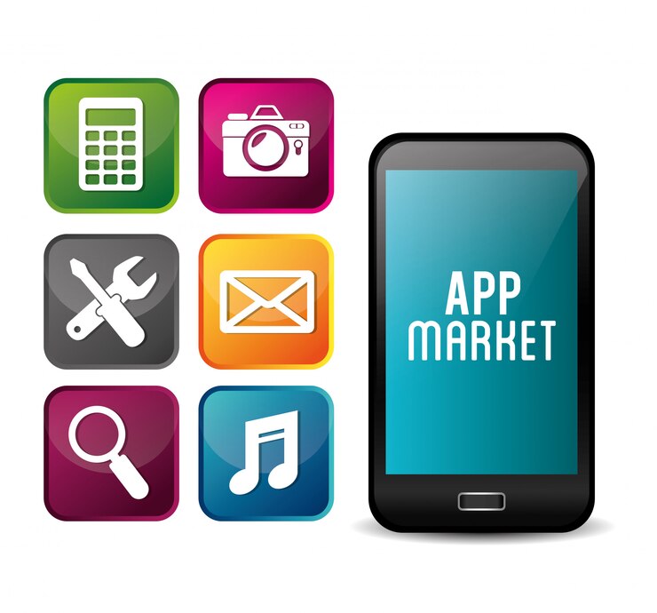 Vector e-commerce y diseño de aplicaciones móviles de mercado.