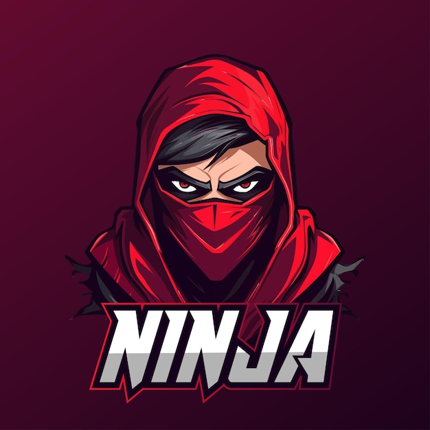 Vector e deportes ninja mascota jugando diseño de logotipo