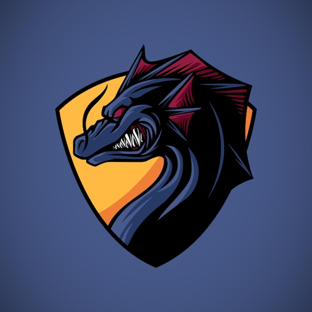 E emblema deportivo de cabeza de dragón azul