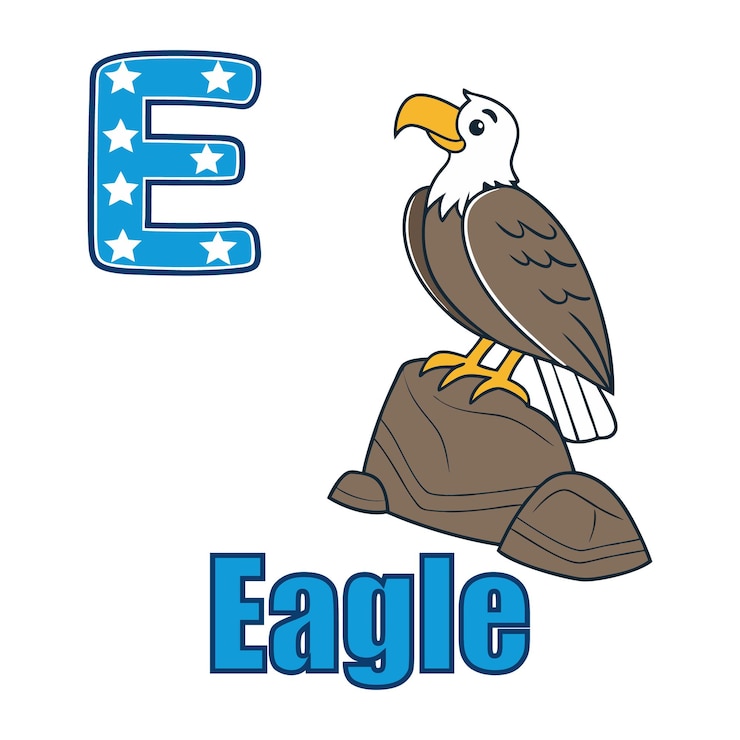 Vector e es para eagle majestic ilustración para aprendizaje preescolar con diseño de letra e