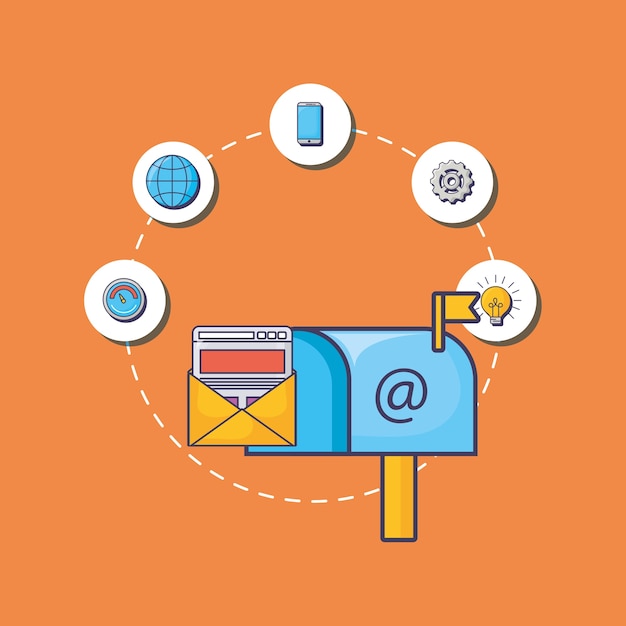 e iconos relacionados con el email marketing
