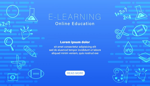 E-learning educación en línea azul.