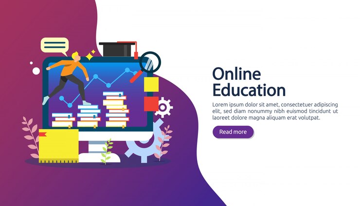 Vector e-learning, libro electrónico o concepto de educación en línea para banner