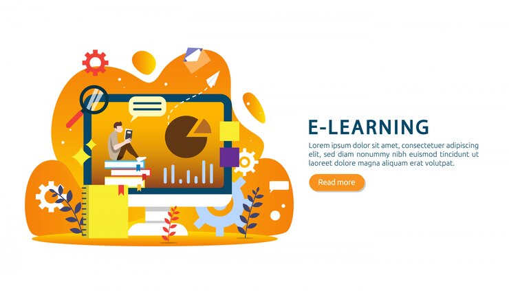 Vector e-learning, libro electrónico o concepto de educación en línea para banner