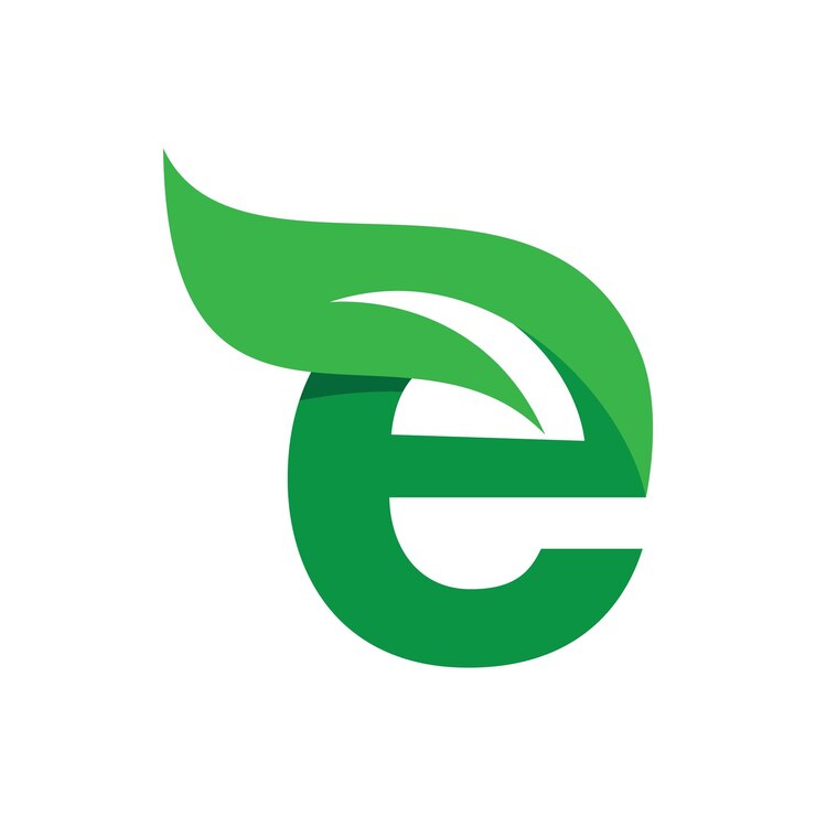Vector e letra inicial con plantilla vectorial del logotipo de hoja verde