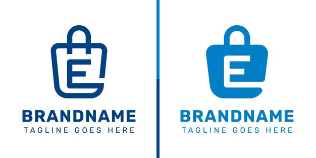E Letter Shopping Bag Logo Set que simboliza el estilo de conveniencia y el comercio minorista