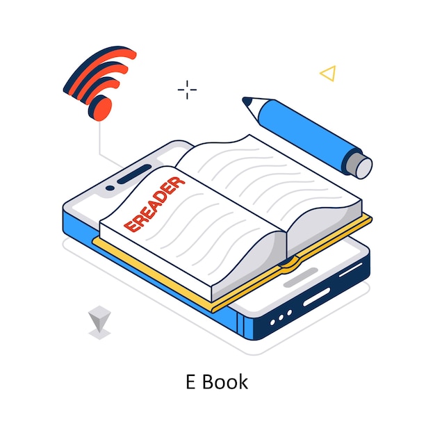 E Libro concepto vector estilo isométrico ilustración de las existencias archivo EPS