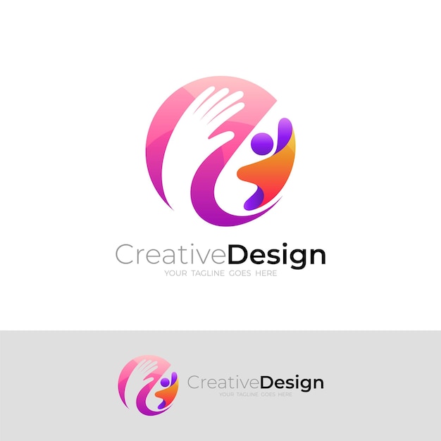 E logo y people care design vector logos de caridad