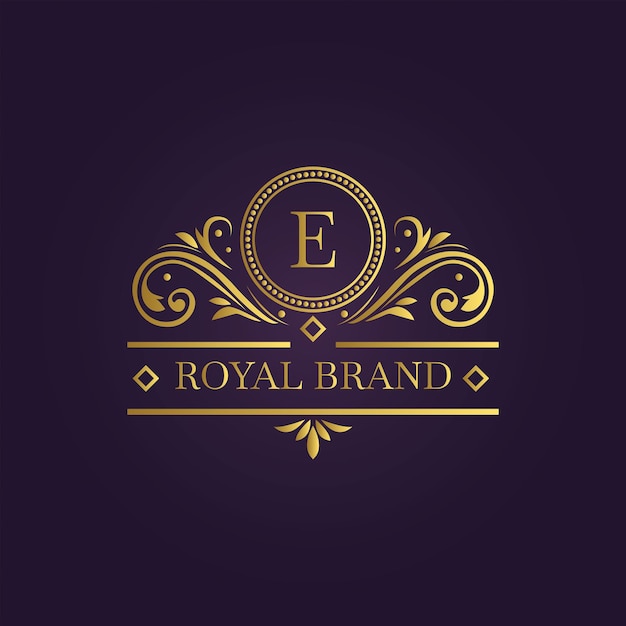 E Monograma dorado del logotipo de la marca real