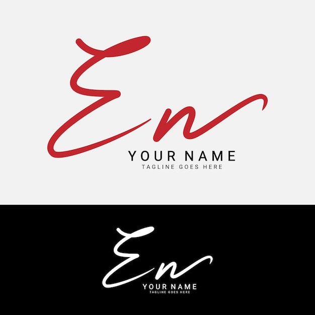 E N EN Logotipo con las letras iniciales Alfabeto EN Logotipo de firma manuscrita
